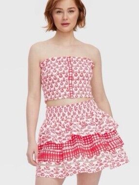 Roller Rabbit Red & White Tiered Mini Skirt Size Medium NWT